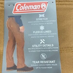 Coleman Men's Fleece Lined Utility Work Pants Toffee Stretch‎ 40W 32L NWT